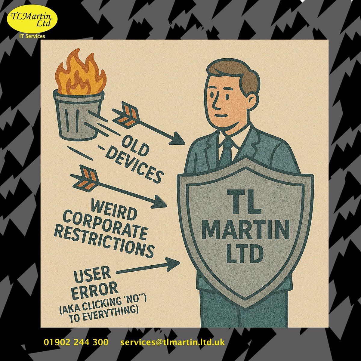 TLMartinLtd's tweet image. 🔥 Bad WiFi?
🦖 Ancient browser?
🚫 Weird network blocks?
You didn’t cause it — don’t get blamed for it.
We help clients set the record straight.
🔗 tlmartin.ltd.uk
#TLMartinLtd #SmallBizSupport #BlameGame