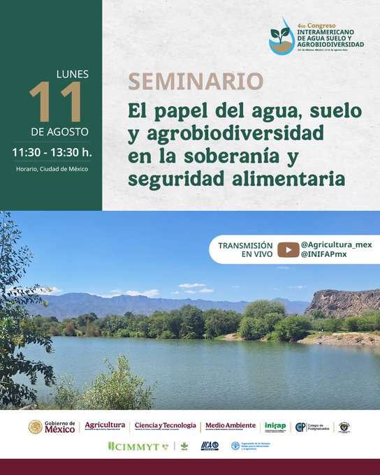 FAOMexico's tweet image. 🌱💧 ¡Se acerca el #CIASA2025!

📌 Seminario 1: El papel del #agua, #suelo y #agrobiodiversidad en la soberanía y seguridad alimentaria

🎥 Sigue la transmisión en vivo en YouTube del INIFAP youtube.com/live/ClXqQ8M8f…

👉 No te pierdas el programa durante los 3 días del congreso