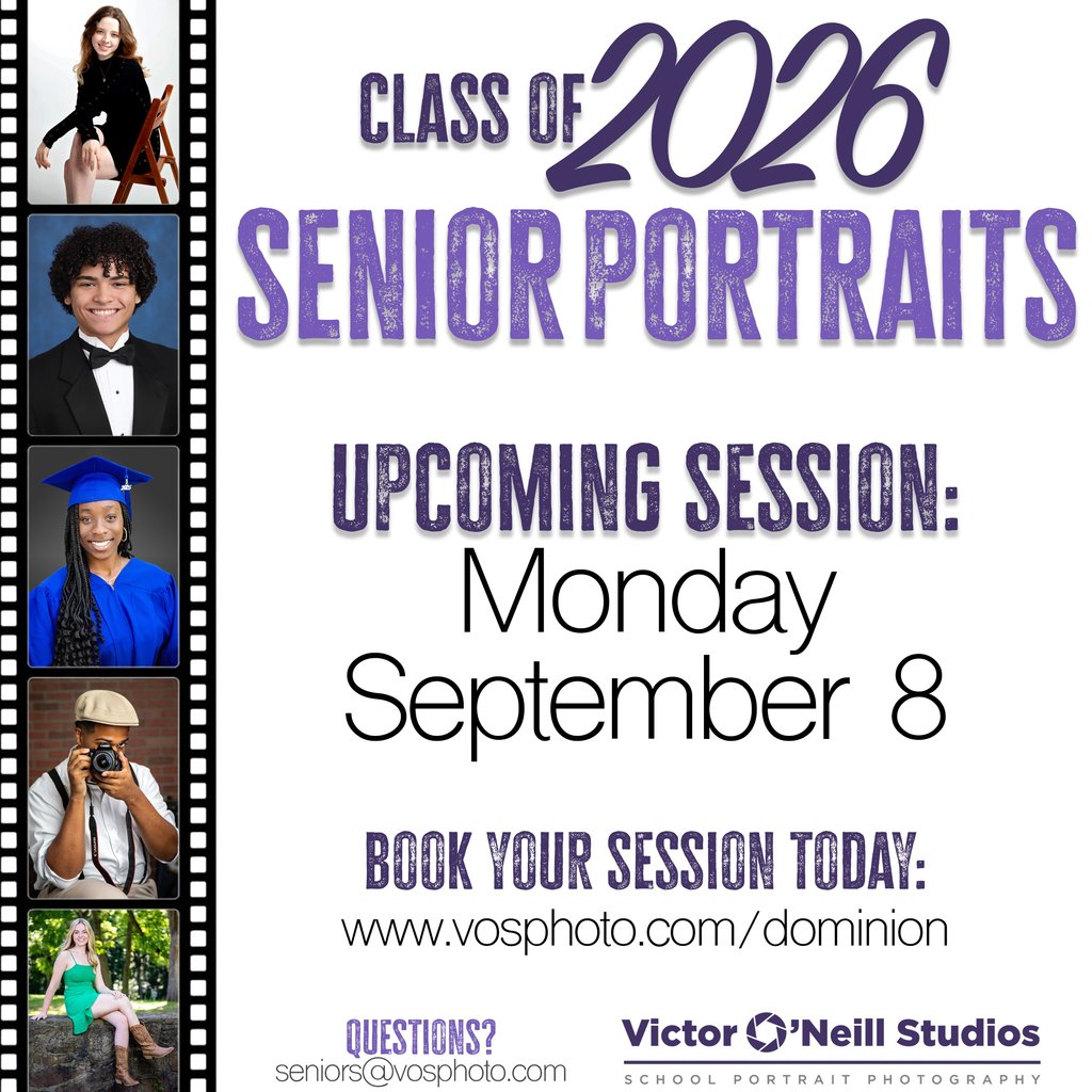 DominionLCPS (@dominionlcps) on Twitter photo 📸 Attention Class of 2026! Book your free senior cap and gown photo session today at vosphoto.com/dominion
Session C:
Monday, September 8
Questions? Email seniors@vosphoto.com. 📸 Attention Class of 2026! Book your free senior cap and gown photo session today at vosphoto.com/dominion
Session C:
Monday, September 8
Questions? Email seniors@vosphoto.com.