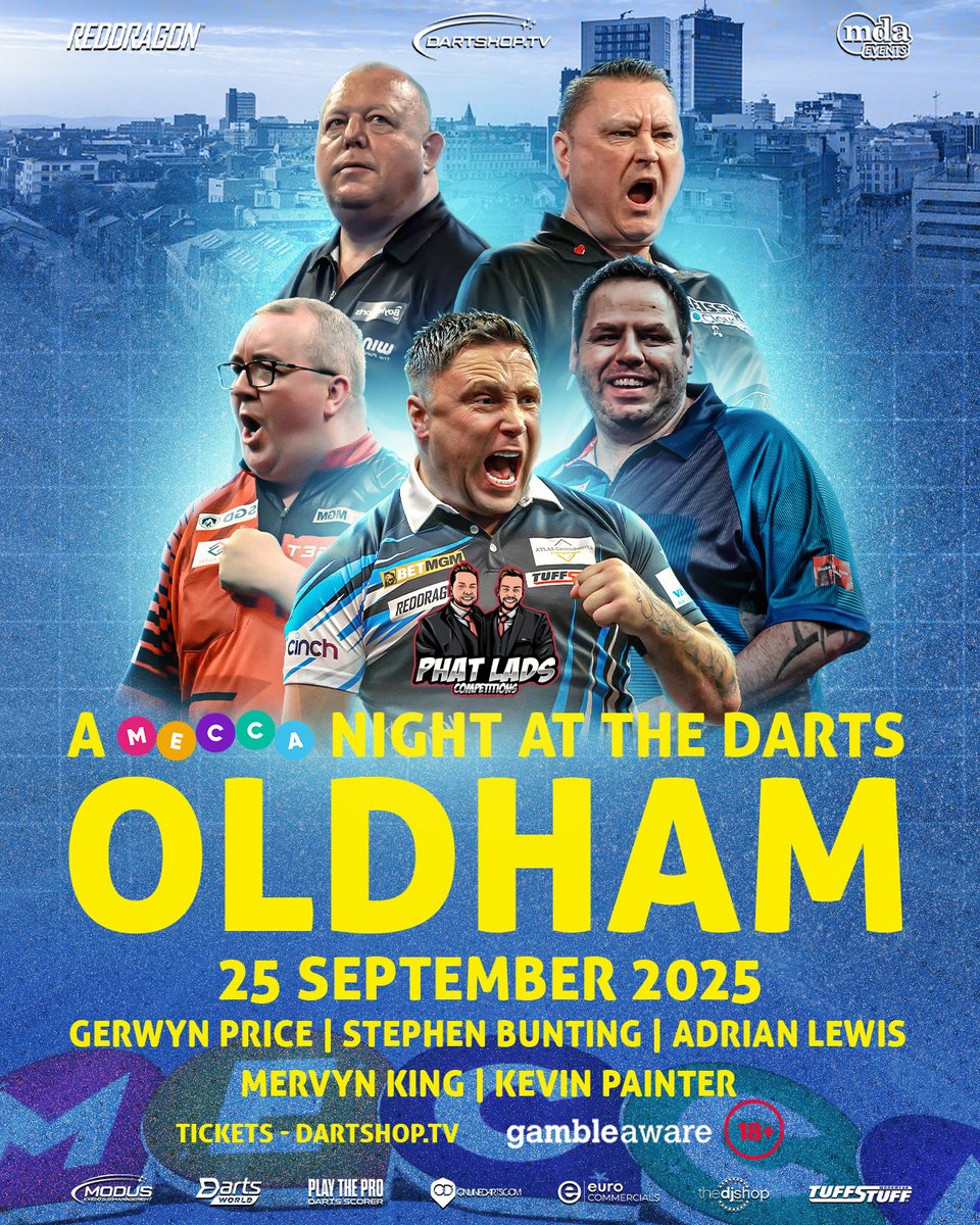 🎯September sees us at Mecca Bingo, and you can see some of darts' finest in action!

Tickets are available here⬇

Dagenham, 18th September:

dartshop.tv/products/a-mec…

Oldham, 25th September:

dartshop.tv/products/a-mec…

<a href="/MeccaBingo/">Mecca</a> 

<a href="/jackpot180/">Adrian Lewis</a> 
<a href="/Gezzyprice/">Gerwyn Price</a> 
<a href="/sbunting180/">Stephen Bunting</a>