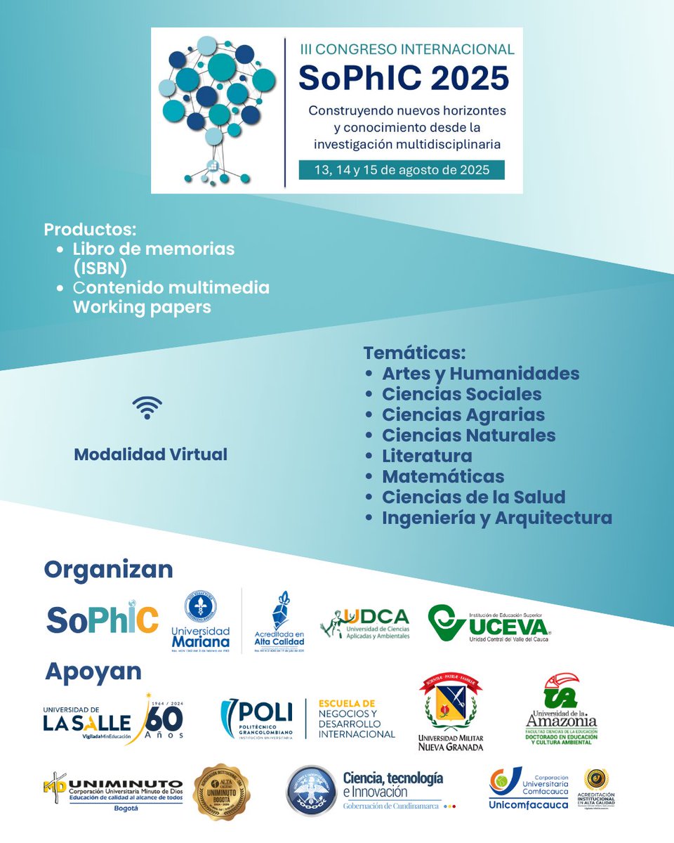 Se acerca el #IIICongresoSoPhIC

¡Todo está listo! Conferencias magistrales y ponentes confirmados

Invitamos a inscribirse para asistir gratis a este evento virtual shorturl.at/ezWsN

#investigacionmultidisciplinaria