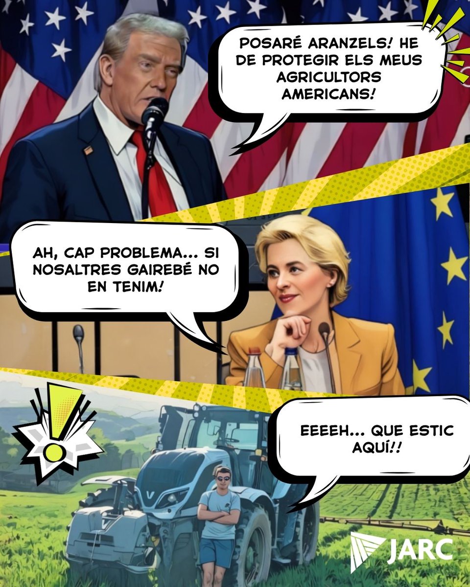 👊Despertem!! Els americans no ens regalaran el menjar el dia que aquí deixem de produir.

#Aranzels #Trump #VonderLeyen #SobiraniaAlimentària #JARC