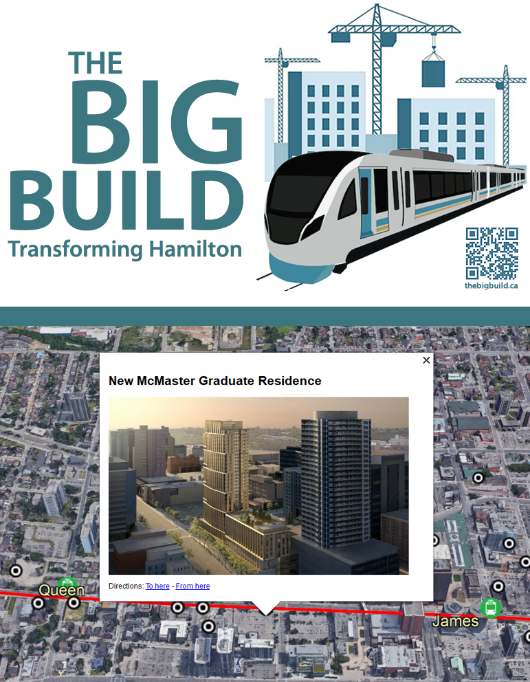 New McMaster Student Residence. Located between the Queen &amp; James stops along the <a href="/HamiltonLRT/">Hamilton LRT</a> 
line.  

Another part of #thebigbuild - Transforming Hamilton.  

Explore: thebigbuild.ca