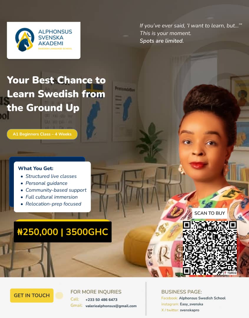 Wizarab10's tweet image. If you&apos;re interested in moving to Sweden, join the  Swedish class with @SvenskaPro 

She is the number one link in West Africa for Swedish language. If you want to relocate as a student or worker, join the class. She wants only  50 people for this class. 

She would also help…