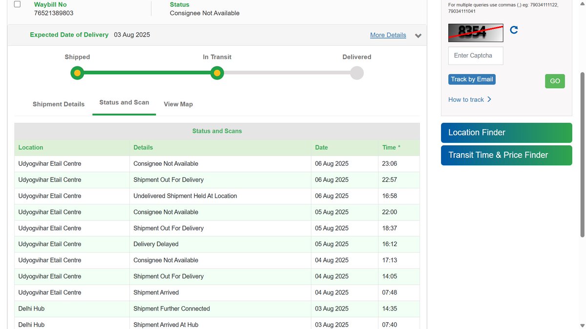 prashant889966's tweet image. Hey @BlueDart_ , what’s this joke of a service? AWB: 76521389803 — 3 fake delivery attempts in 3 days. No calls, no visits, just “Consignee Not Available” at odd hours. I was available. Never faced this with @delhivery. Stop wasting time. #LogisticsFail #BlueDart