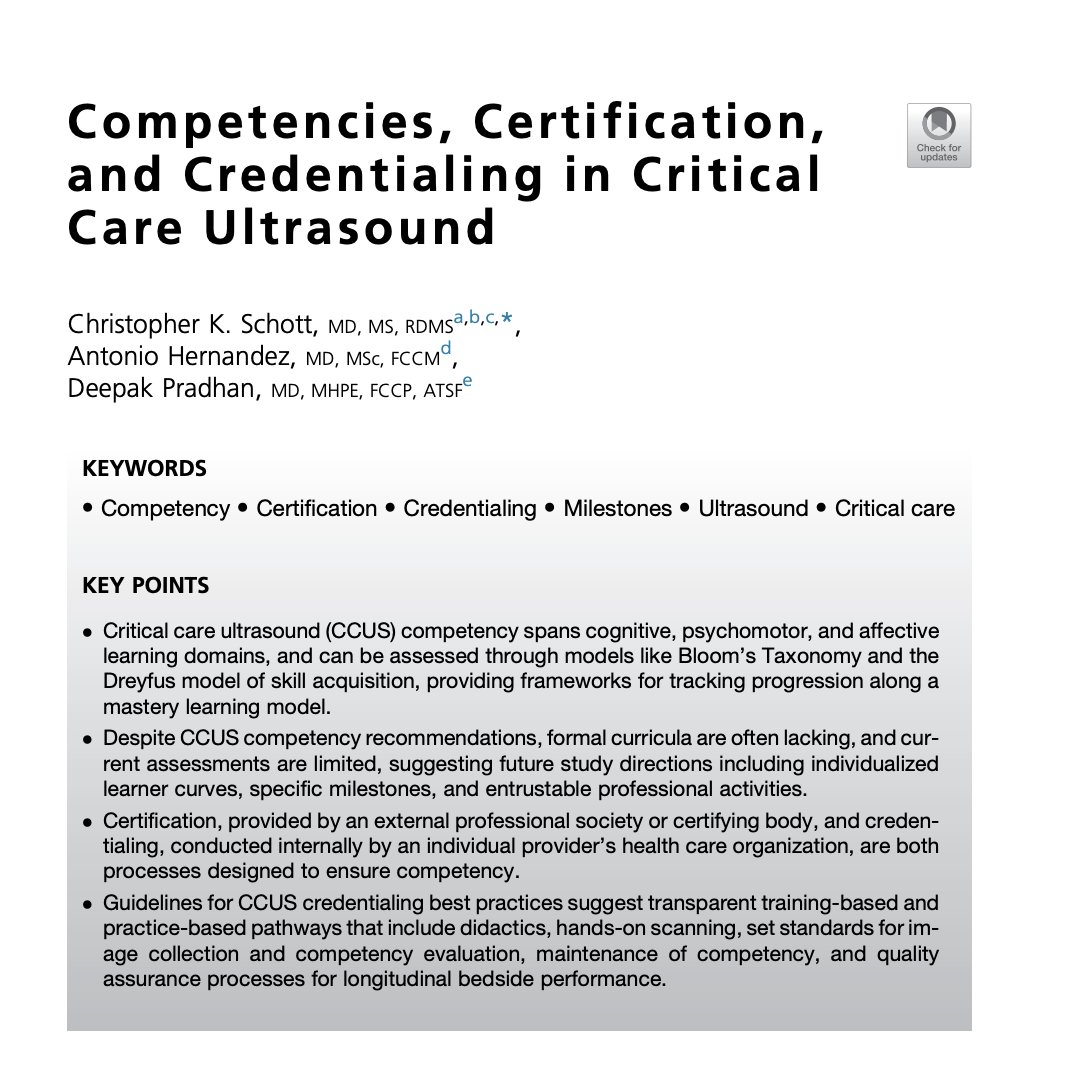 NYULangonePCCSM (@nyulangonepccsm) on Twitter photo 📢 New in <a href="/CritCareClinics/">Critical Care Clinics</a> "Competencies, Certification, and Credentialing in Critical Care Ultrasound" — co-authored by our very own Dr. Deepak Pradhan! 🫁
A must-read on advancing #CCUS training, assessment, and credentialing.
🔗 bit.ly/3GEphyj
#PCCM #POCUS #MedEd 📢 New in <a href="/CritCareClinics/">Critical Care Clinics</a> "Competencies, Certification, and Credentialing in Critical Care Ultrasound" — co-authored by our very own Dr. Deepak Pradhan! 🫁
A must-read on advancing #CCUS training, assessment, and credentialing.
🔗 bit.ly/3GEphyj
#PCCM #POCUS #MedEd