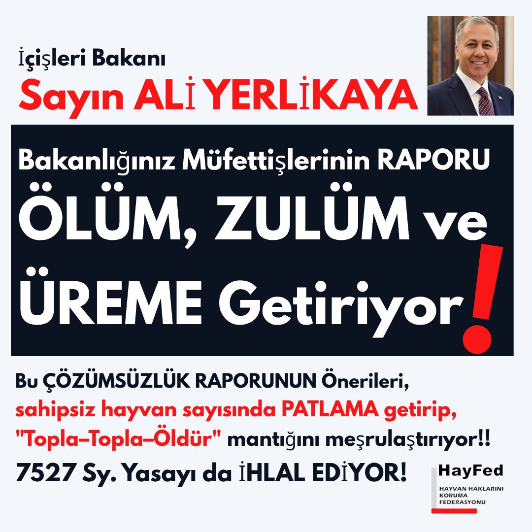 Nihal Aydın (@nihal_k34) on Twitter photo İçişleri Bakanı Sayın <a href="/AliYerlikaya/">Ali Yerlikaya</a>, Bakanlığınız Müfettişlerinin RAPORU ÖLÜM, ZULÜM ve ÜREME Getiriyor❗️
İçişleri Bakanlığı müfettişlerinin hazırladığı 2. Denetim Raporu, sahipsiz hayvan sayısında PATLAMA getirip, "Topla–Topla–Öldür" mantığını meşrulaştırıyor!! Bu rapor, ne İçişleri Bakanı Sayın <a href="/AliYerlikaya/">Ali Yerlikaya</a>, Bakanlığınız Müfettişlerinin RAPORU ÖLÜM, ZULÜM ve ÜREME Getiriyor❗️
İçişleri Bakanlığı müfettişlerinin hazırladığı 2. Denetim Raporu, sahipsiz hayvan sayısında PATLAMA getirip, "Topla–Topla–Öldür" mantığını meşrulaştırıyor!! Bu rapor, ne