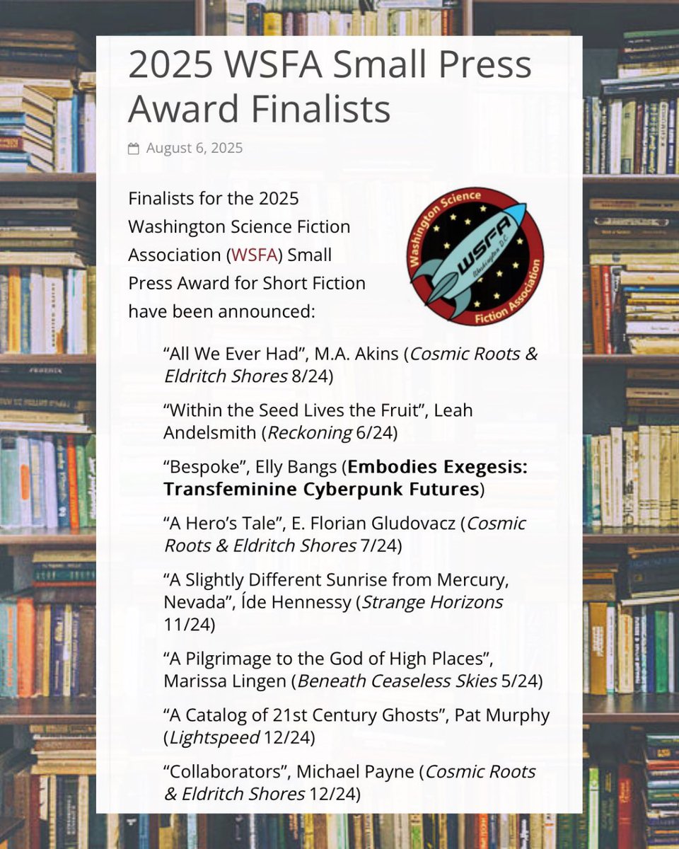 Íde 🔮👽🎹 Hennessy (she/they) (@ahennessyvsop) on Twitter photo 🚀🤯 Thrilled to announce my nuclear test site tourism story “A Slightly Different Sunrise from Mercury, Nevada” in <a href="/strangehorizons/">Strange Horizons</a> has been nominated for a WSFA Small Press award! The WSFA is one of the oldest existing sci-fi clubs in the U.S. (est. 1947). So honored! 🩵 #scifi 🚀🤯 Thrilled to announce my nuclear test site tourism story “A Slightly Different Sunrise from Mercury, Nevada” in <a href="/strangehorizons/">Strange Horizons</a> has been nominated for a WSFA Small Press award! The WSFA is one of the oldest existing sci-fi clubs in the U.S. (est. 1947). So honored! 🩵 #scifi
