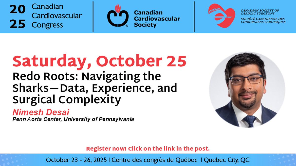 cscs_sccc's tweet image. Dr. @NimeshDesaiMD, the co-founder and director of the Penn Aorta Center and a Professor of Surgery at the University of Pennsylvania, is one of this year’s presenters! Register now at ccc2025.eventscribe.net to attend his talk.
@cscs_sccc #CCC25 #CCCongress