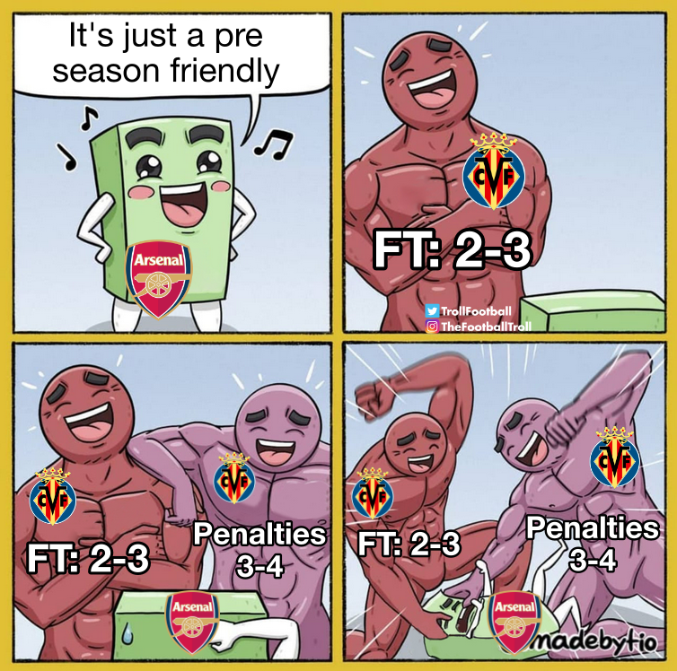 TrollFootball's tweet photo. Villarreal beats Arsenal twice in one game. https://t.co/SvDD3aGeCn