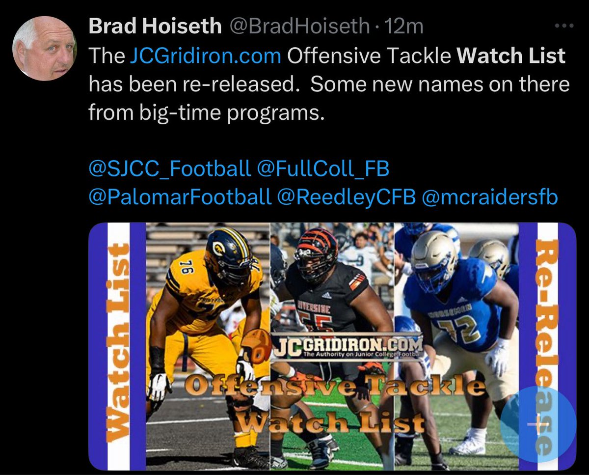 syn_ashton's tweet photo. Very grateful to be recognized on the JCGridiron Offensive Tackle Watch List https://t.co/YciF06pilh