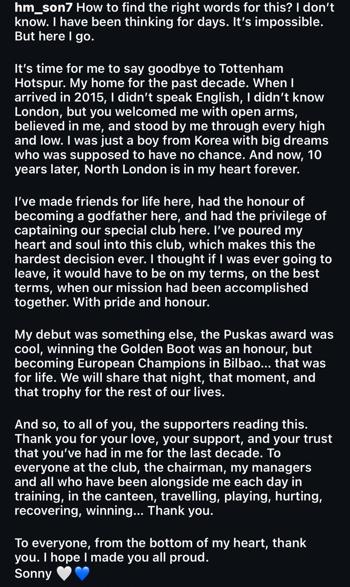 Heung-min Son on Instagram 🐐🤍