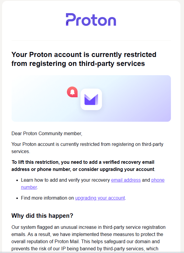 ZBURN_X's tweet photo. Centralization is a security illusion, even when it comes with great promises.

I created an email with one of the most reputable "protected" services, then tried to link it to my GitHub account. The result: my Proton account was blocked for "registering on third-party services."

One of the most reputable "privacy" services reads my incoming emails, analyzes the traffic, and arbitrarily decides who has the right to send me an email.

This is why we urgently need to build a decentralized Web, where the protocol, not a centralized entity, guarantees our freedoms.

@ProtonMail 

#Web3 #Decentralization #Lumennet #Proton #GitHub #Privacy #Censorship #OpenSource #Blockchain #Freedom #Crypto #Web3Dev