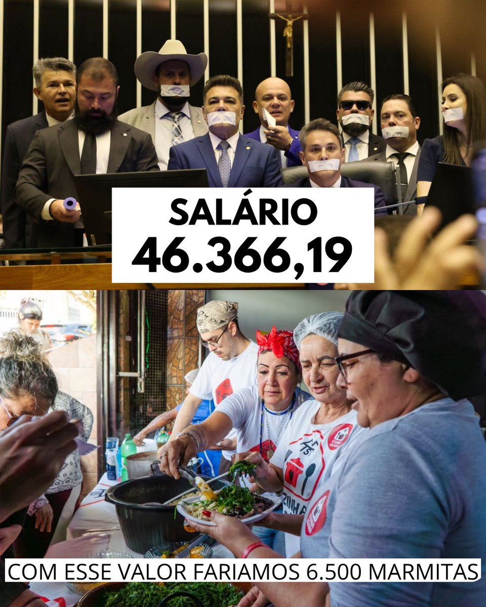📣 Enquanto deputado bolsonarista posa de vítima ganhando R$ 46.366,19 por mês, em nossas Cozinhas Solidárias com esse valor faríamos mais de 6.500 marmitas pra quem tem fome. 🍽️🔥

Eles fazem vergonha com dinheiro público e pelo Bolsonaro!
A gente faz comida com solidariedade