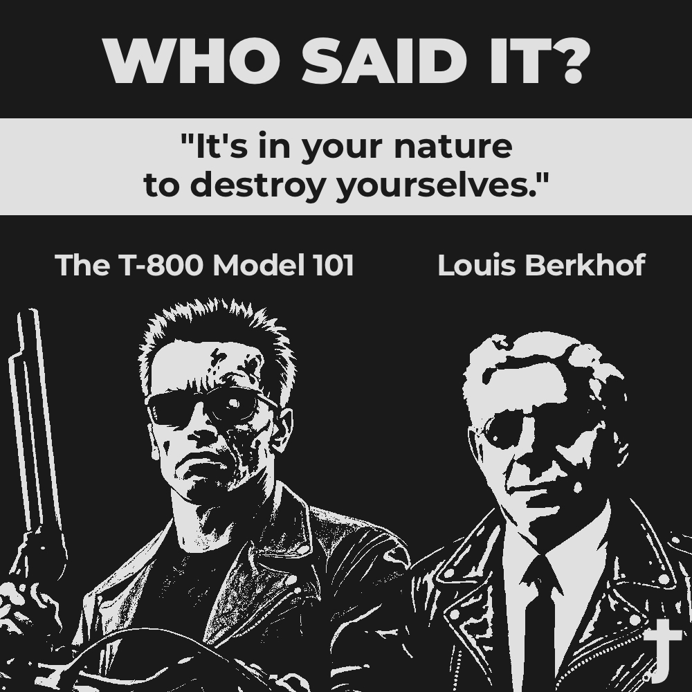 joethorn's tweet photo. Nice to see a systematic theologian and a cybernetic assassin vibing together on anthropology/hamartiology.
(Meant to post this last month for our Sys Theo class.)
#berkhof #terminator #totaldepravity https://t.co/JoaXh8a4fg