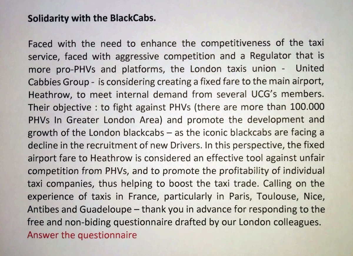 <a href="/UnitedCabbies/">United Cabbies Group</a> ⤵️ translation attached. 
Very effective cooperation between Brian <a href="/w14taxi/">Brian Ghairbhain</a> for the UCG, Hélène Manceron <a href="/HeleneManceron/">Hélène Manceron</a> and me - to renew in the future ! Hélène's Website is the proactive, respected voice of the Taxi industries in 🇨🇵 since 2013. Ideal media for cooperation 🚖🤝