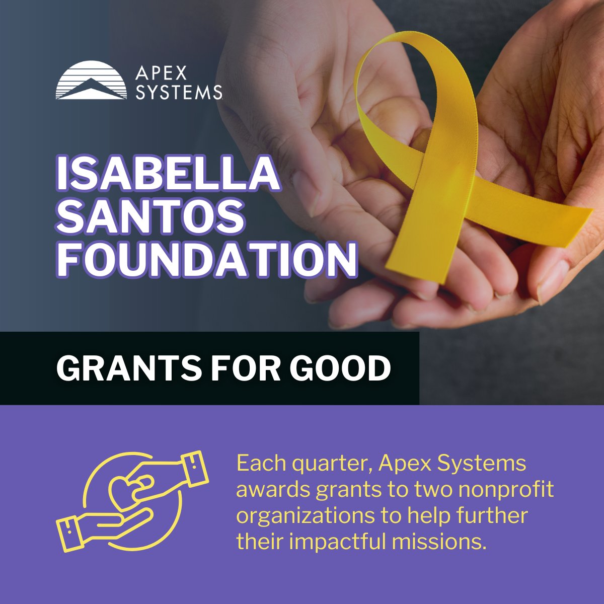 Apex Systems (@apexsystems) on Twitter photo 💜 We’re proud to recognize the <a href="/isftorch/">Isabella Santos Foundation</a> (ISF) as our Q2 2025 Grants for Good winner! With a mission to revolutionize rare pediatric cancer treatment, ISF brings hope, innovation, and transformational care to children and families worldwide.
Learn more: bit.ly/4lTCmTs 💜 We’re proud to recognize the <a href="/isftorch/">Isabella Santos Foundation</a> (ISF) as our Q2 2025 Grants for Good winner! With a mission to revolutionize rare pediatric cancer treatment, ISF brings hope, innovation, and transformational care to children and families worldwide.
Learn more: bit.ly/4lTCmTs