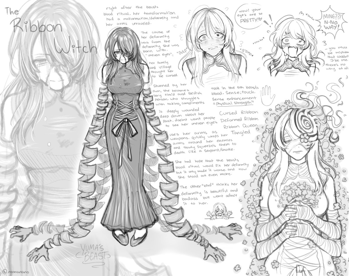 some doodle's of my character "The Ribbon Witch"