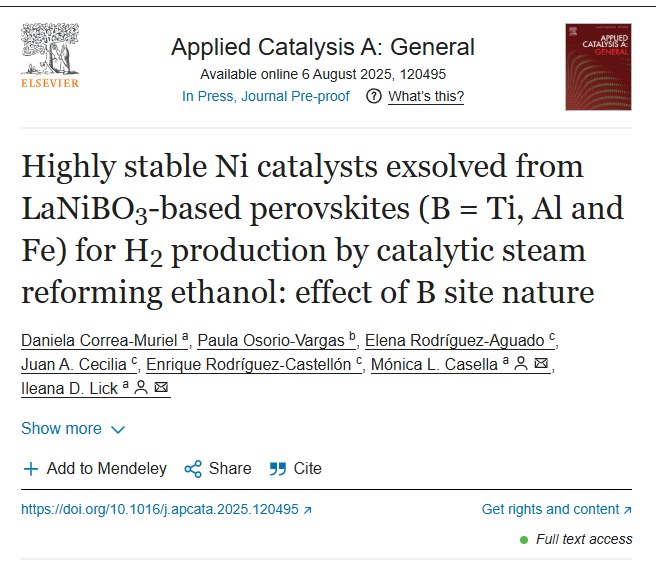 🎉 Our paper on exsolved Ni catalysts from LaNiBO₃-based perovskites is finally out in Applied Catalysis A!

We explored how different B-site cations (Ti, Al, Fe) influence catalyst stability and H₂ production via steam reforming of ethanol.
#Exsolution #Hydrogen #Perovskite