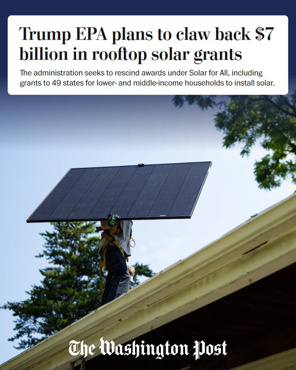 The Trump administration is planning to gut solar energy funding—again.
 
New York would have received almost $250 million from these grants, helping lower energy bills, create jobs, and protect the planet. But instead, the administration is bowing to Big Oil. Disgraceful.