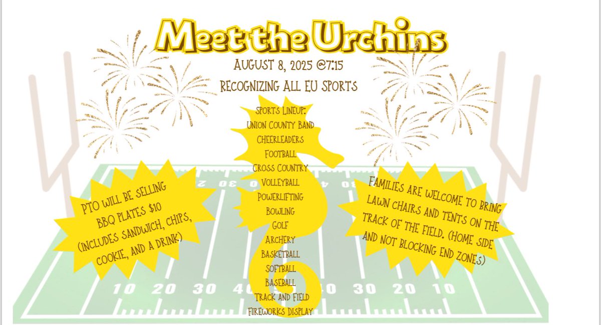 Come meet the #Epic student-athletes who represent the mighty brown and gold. Meet the Urchins is this Friday night at 7:15 at the football field. The booster club will jabe barbque plates available for $10. #MeetTheUrchins #UrchinAthletics #BoosterClub #GoldStandard. ￼