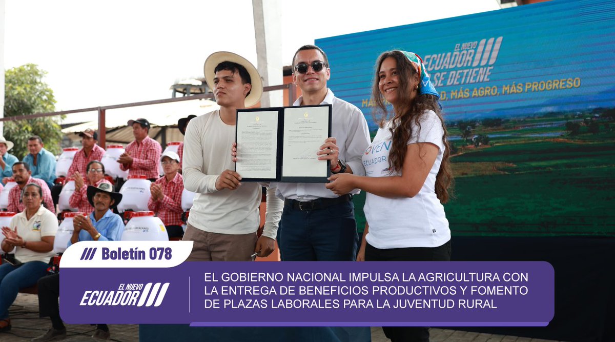 Comunicación Ecuador 🇪🇨 (@comunicacionec) on Twitter photo BOLETÍN | #ElNuevoEcuador 🇪🇨
El presidente <a href="/DanielNoboaOk/">Daniel Noboa Azin</a> lideró el acto de entrega de beneficios a agricultores en Daule y la suscripción del Decreto Ejecutivo que crea el Comité Interinstitucional por el Empleo AgroJoven.
📰➡️ comunicacion.gob.ec/el-gobierno-na… BOLETÍN | #ElNuevoEcuador 🇪🇨
El presidente <a href="/DanielNoboaOk/">Daniel Noboa Azin</a> lideró el acto de entrega de beneficios a agricultores en Daule y la suscripción del Decreto Ejecutivo que crea el Comité Interinstitucional por el Empleo AgroJoven.
📰➡️ comunicacion.gob.ec/el-gobierno-na…
