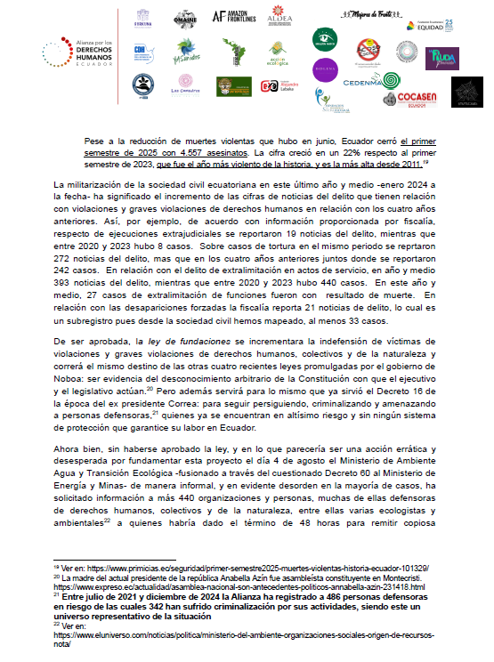 🔴ALERTA URGENTE🇪🇨

Organizaciones de #DDHH  y personas defensoras  en altísimo riesgo por la  imposición de normativa inconstitucional e inconvencional, cercos  mediáticos y amenazas a la independencia de la <a href="/CorteConstEcu/">Corte Constitucional</a> 

Alerta 👇 bit.ly/47gSQk6
