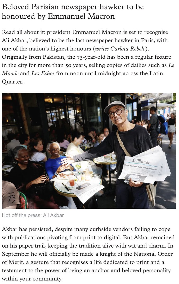 El último diariero recibe la orden Nacional del Mérito en Francia.