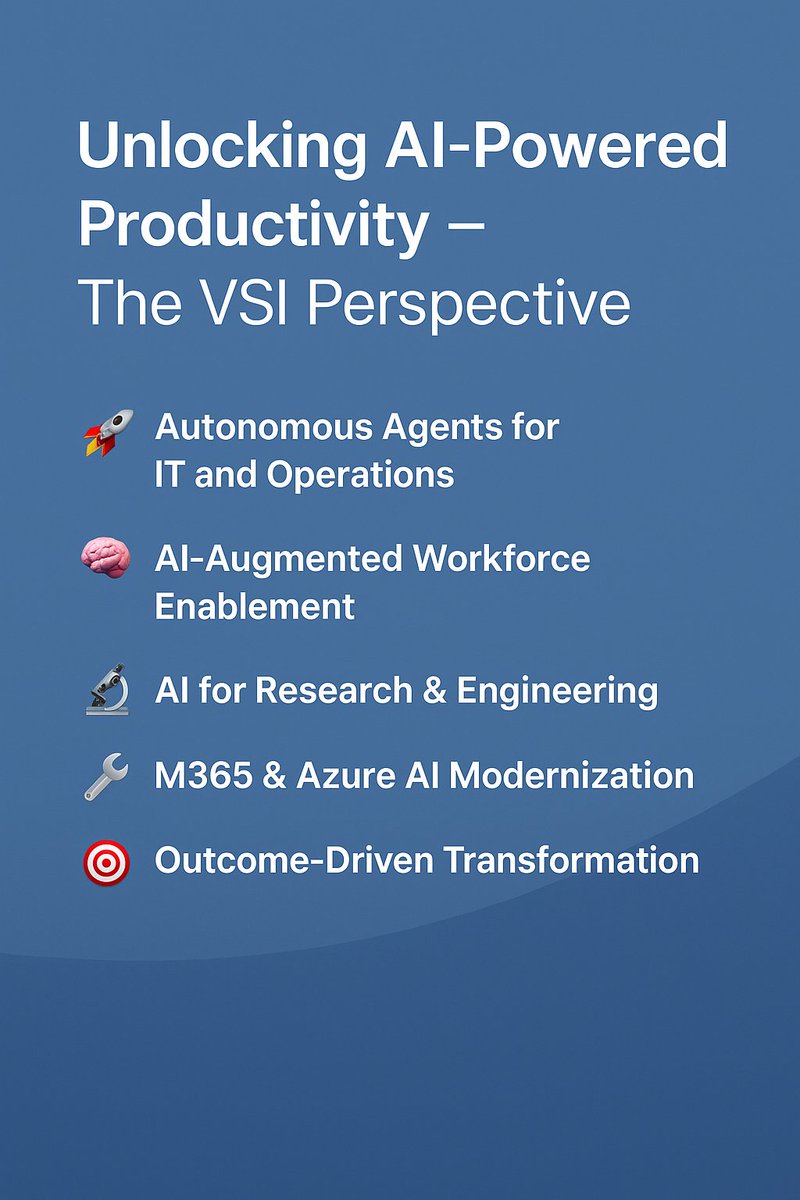 TechnologiesVsi's tweet image. #AI isn’t on the horizon. It’s already here. Let’s talk Copilots, automation, and transformation at scale.

👉 Book your discovery session now. outlook.office.com/book/Discovery…

#AIForEnterprise #Build2025 #CopilotForWork #ModernizeWithAI #BusinessWithAI #VSIxMicrosoft