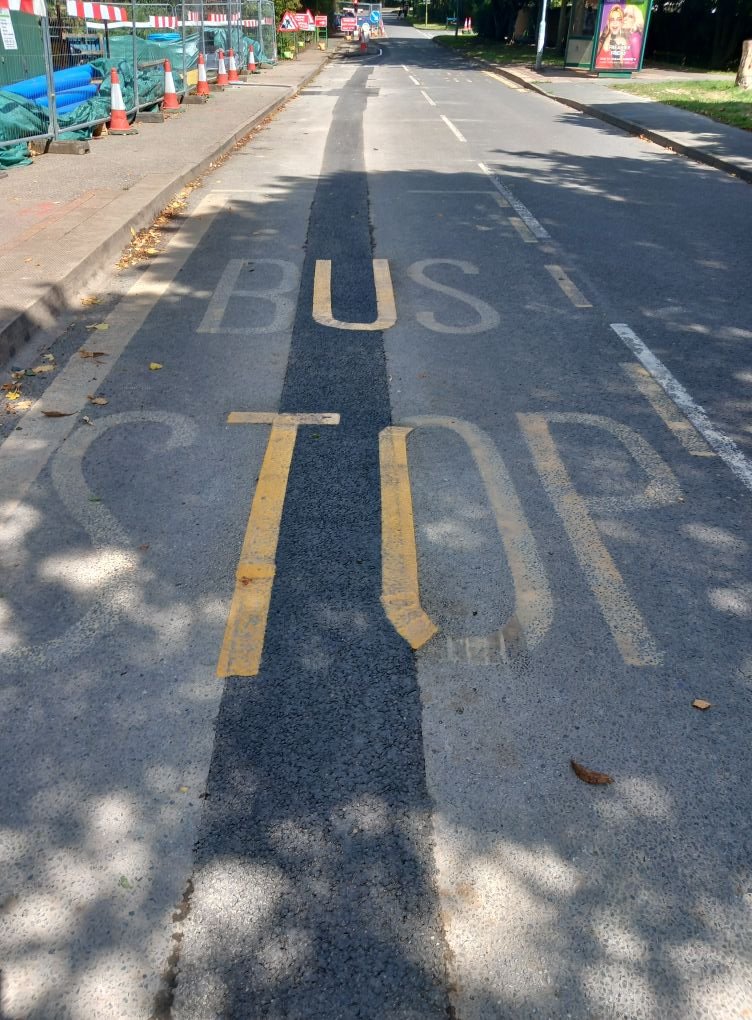 Obviously the brief said 'Just repair what you have damaged!' So we now have a UTI until Herts Highways come along and make it a Bus Stop again!  #thorley #bishopsstortford Not sure whether to laugh or cry 😕