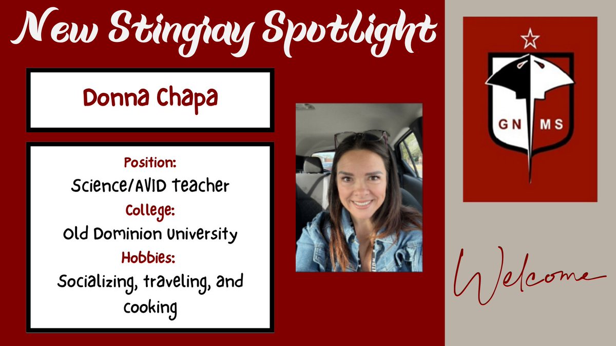We are excited to have Ms. Chapa joining the GNMS science department and also bringing her expertise to our AVID elective.