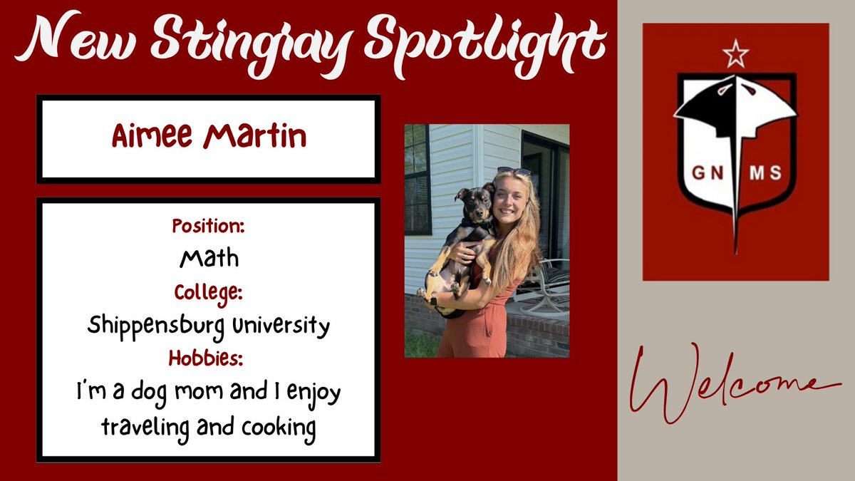 A warm welcome to Ms. Martin who will be joining our sixth grade math team!