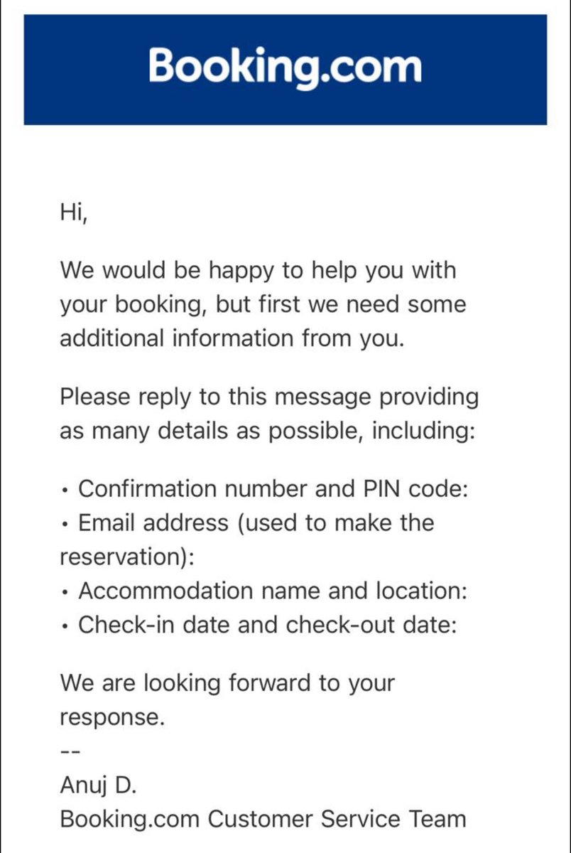 Matthew Marsden (@matthewdmarsden) on Twitter photo So, I posted this yesterday as it has been impossible for my sister <a href="/marsdenleanne1/">Leanne Duthie Counselling</a> to get to the bottom of why <a href="/bookingcom/">Booking.com</a> took money out of her account and didn’t send her a confirmation code or a pin.
They kept asking for those two things, and I said multiple times that she So, I posted this yesterday as it has been impossible for my sister <a href="/marsdenleanne1/">Leanne Duthie Counselling</a> to get to the bottom of why <a href="/bookingcom/">Booking.com</a> took money out of her account and didn’t send her a confirmation code or a pin.
They kept asking for those two things, and I said multiple times that she