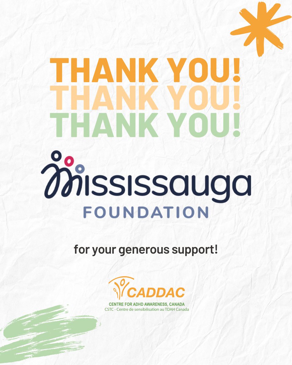 Centre for #ADHD Awareness, Canada (CADDAC) (@centreforadhd) on Twitter photo Thank you to the <a href="/MississaugaFnd/">Mississauga Foundation</a> for supporting our Youth ADHD Group Coaching Program and for helping CADDAC build a better future for youth with ADHD. We’re so grateful for your support! Thank you to the <a href="/MississaugaFnd/">Mississauga Foundation</a> for supporting our Youth ADHD Group Coaching Program and for helping CADDAC build a better future for youth with ADHD. We’re so grateful for your support!
