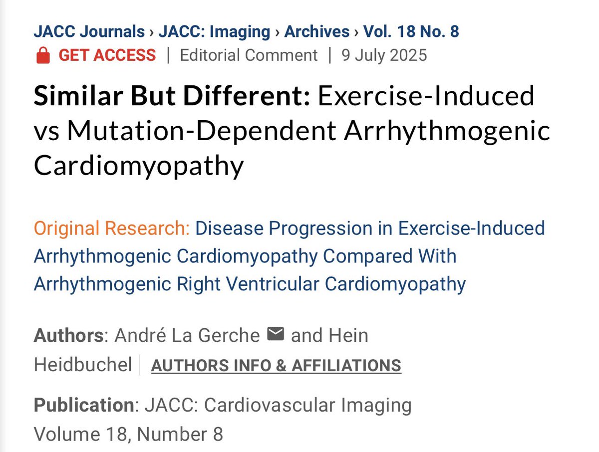 Linda Tangen Aaserud (@linda_soon_ah) on Twitter photo Similar But Different: Exercise-Induced vs Mutation-Dependent Arrhythmogenic Cardiomyopathy jacc.org/doi/10.1016/j.…
An honour to have our work discussed in an editorial by André La Gerche and Hein Heidbuchel in <a href="/JACCJournals/">JACC Journals</a> #JACCIMG Similar But Different: Exercise-Induced vs Mutation-Dependent Arrhythmogenic Cardiomyopathy jacc.org/doi/10.1016/j.…
An honour to have our work discussed in an editorial by André La Gerche and Hein Heidbuchel in <a href="/JACCJournals/">JACC Journals</a> #JACCIMG