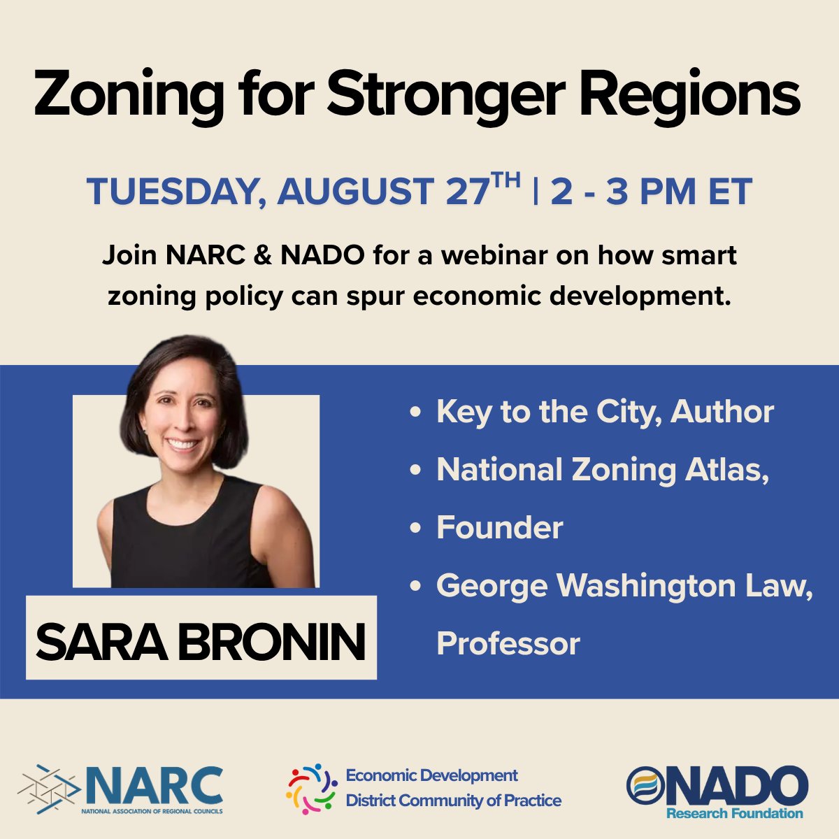 Zoning for Stronger Regions: A Conversation with Sara Bronin

 👉 Register now: us02web.zoom.us/webinar/regist…
 
📅 Wednesday, August 27 | 2 PM ET