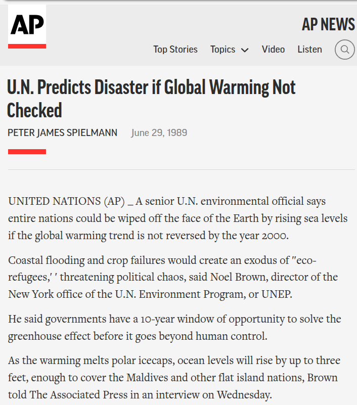 Tony Heller (@tonyclimate) on Twitter photo An important reminder from the <a href="/AP/">The Associated Press</a> and the United Nations that global warming destroyed the planet twenty-five years ago
apnews.com/article/bd45c3… An important reminder from the <a href="/AP/">The Associated Press</a> and the United Nations that global warming destroyed the planet twenty-five years ago
apnews.com/article/bd45c3…