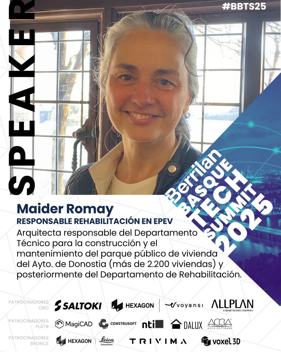 ¡Tenemos nueva speaker en el Berrilan Basque Tech Summit 2025! Y ella es Maider Romay, Responsable de rehabilitación en EPEV-Donostiako Etxegintza.

Y en el #BBTS25 nos hablará de la operativa BIM en la #ViviendaPública de Donostia.

Entradassss... 👇 
bit.ly/BBTS25X
