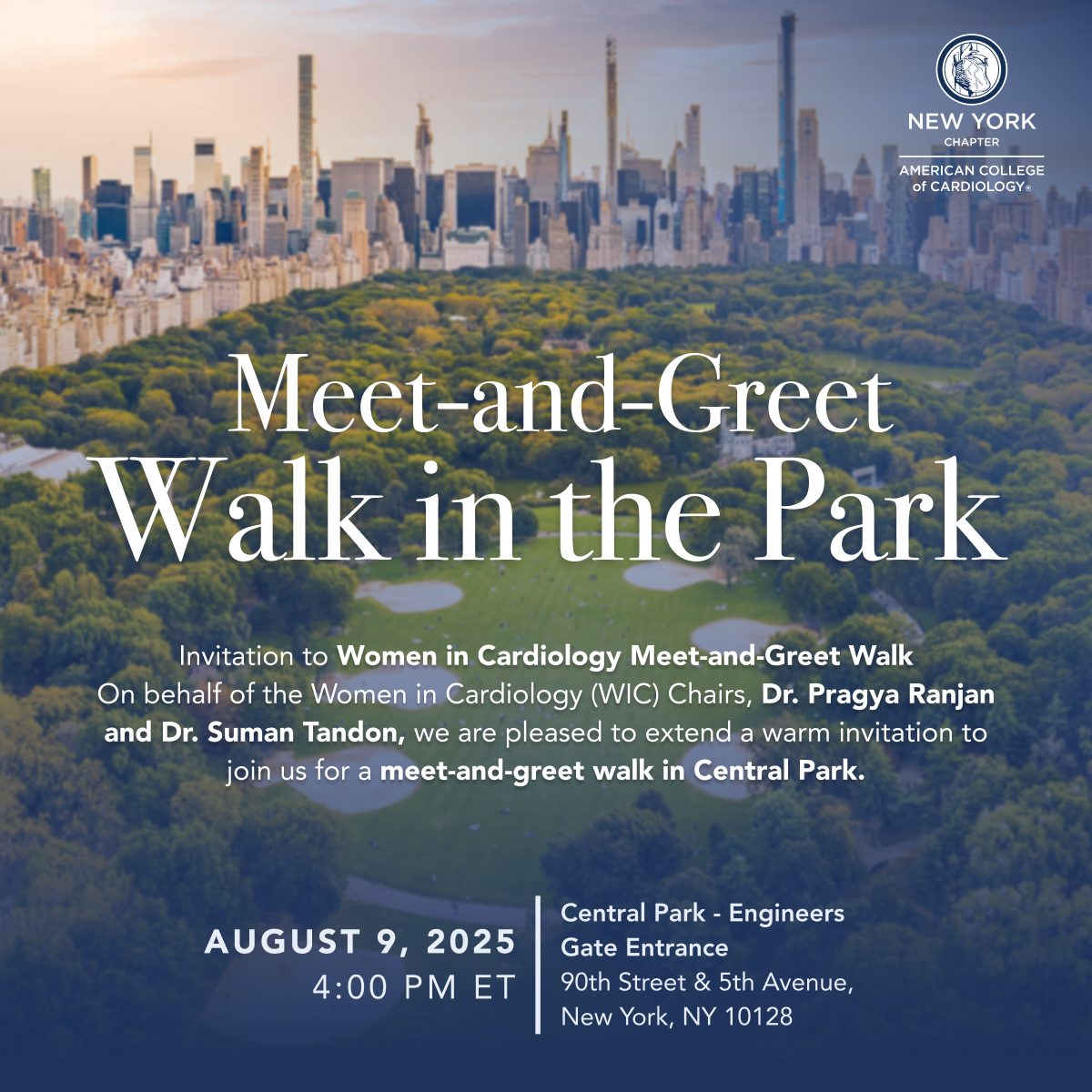 Calling all NY-area Women Cardiologists! Lace up your sneakers &amp; join Drs. Pragya Ranjan &amp; Suman Tandon for a Meet-&amp;-Greet Walk in Central Park!
📅Saturday, August 9 | 4 PM
📍Engineers Gate Entrance — 90th St &amp; 5th Ave, NYC
Whether you’re here for networking, fresh air, or simply