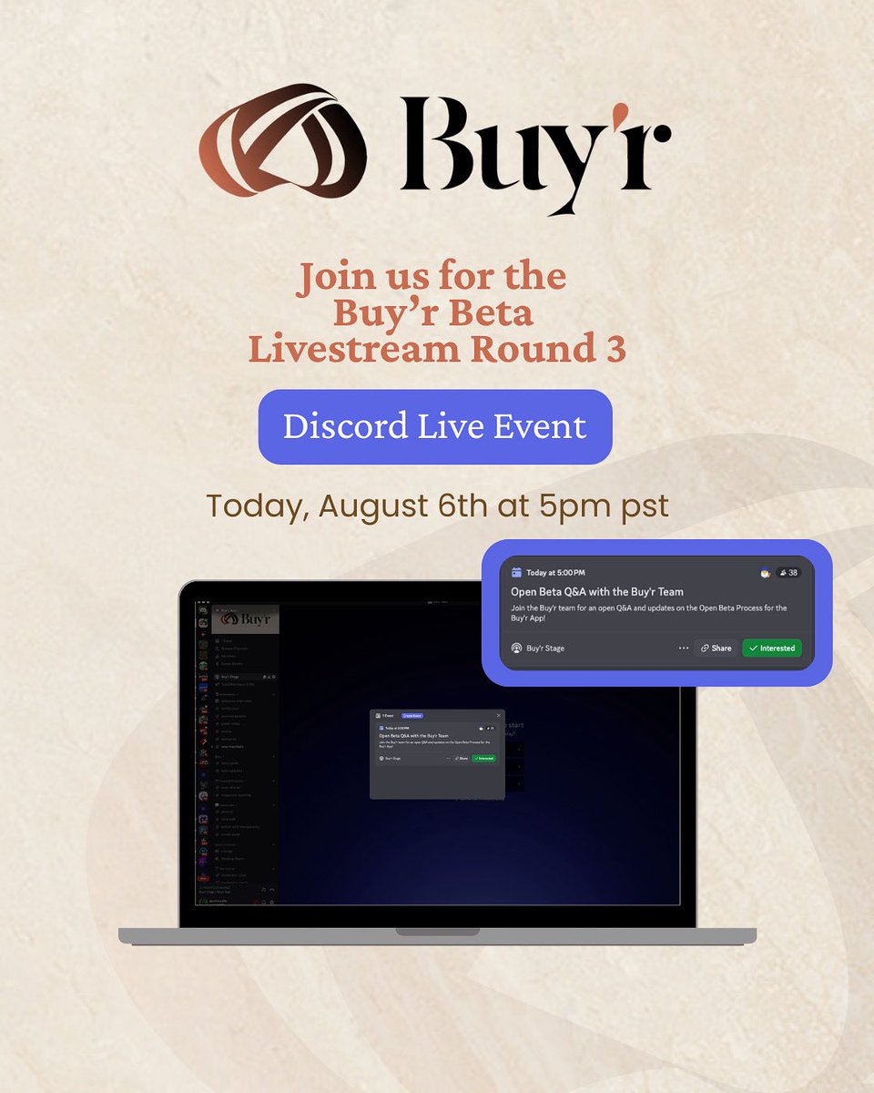 Buy'r App (@buyrapp) on Twitter photo We’re doing another Livestream/Q&A today at 5pm pst/8pm est with <a href="/IanCarrollShow/">Ian Carroll</a> on Discord
Here’s a link to the Discord discord.gg/hUrgcJx2 We’re doing another Livestream/Q&A today at 5pm pst/8pm est with <a href="/IanCarrollShow/">Ian Carroll</a> on Discord
Here’s a link to the Discord discord.gg/hUrgcJx2