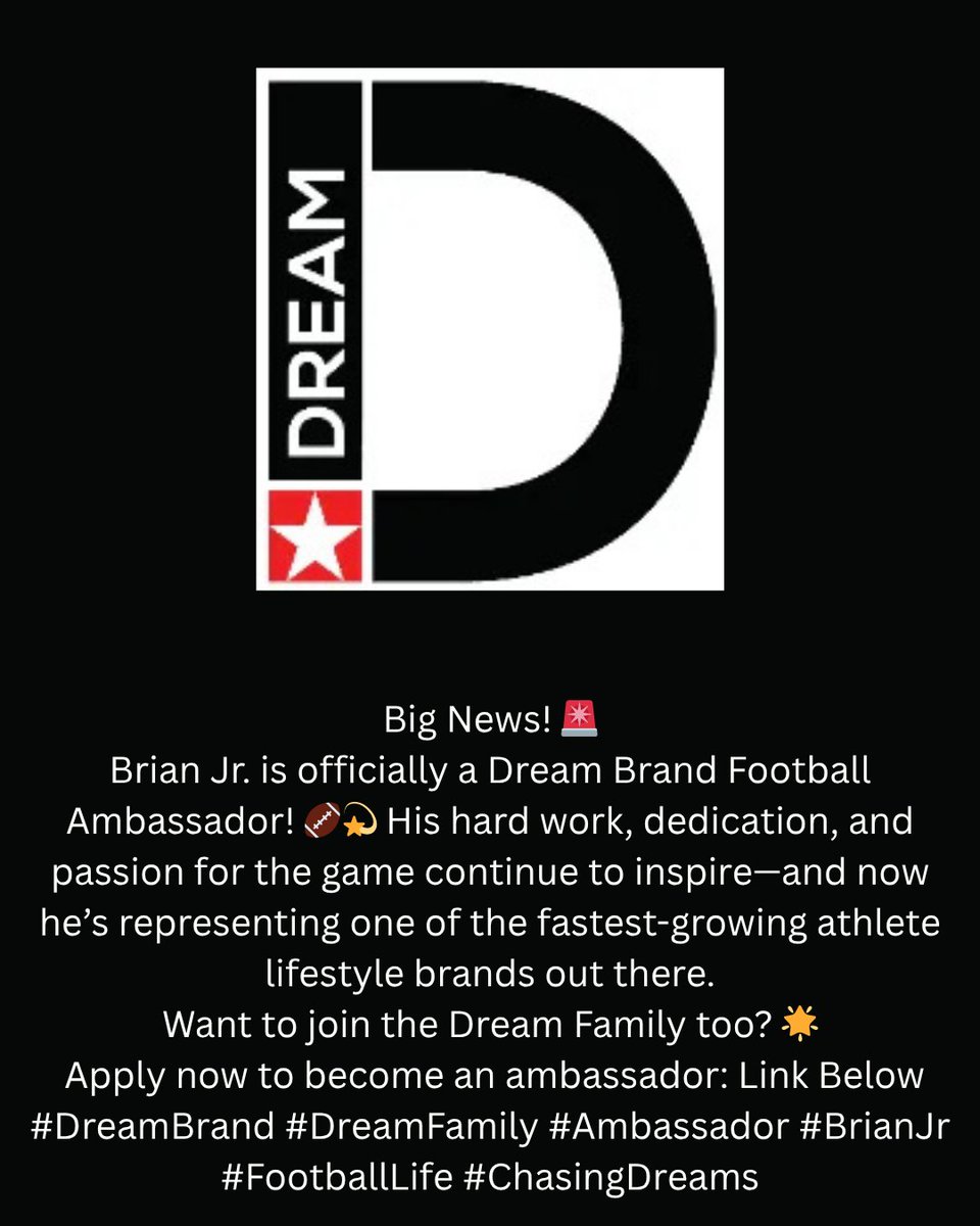 🔥🔥Just got the word... I'm officially a Dream Brand Football Ambassador!!🔥💯 Even bigger - I've been selected to play in the Dream Football Classic at  AT&amp;T Stadium this December! 🏟 
AYE, this is just the beginning!!🙏🏾
#BTKis_him #TrustGod #GrindHard #StayHumble #DreamBrand