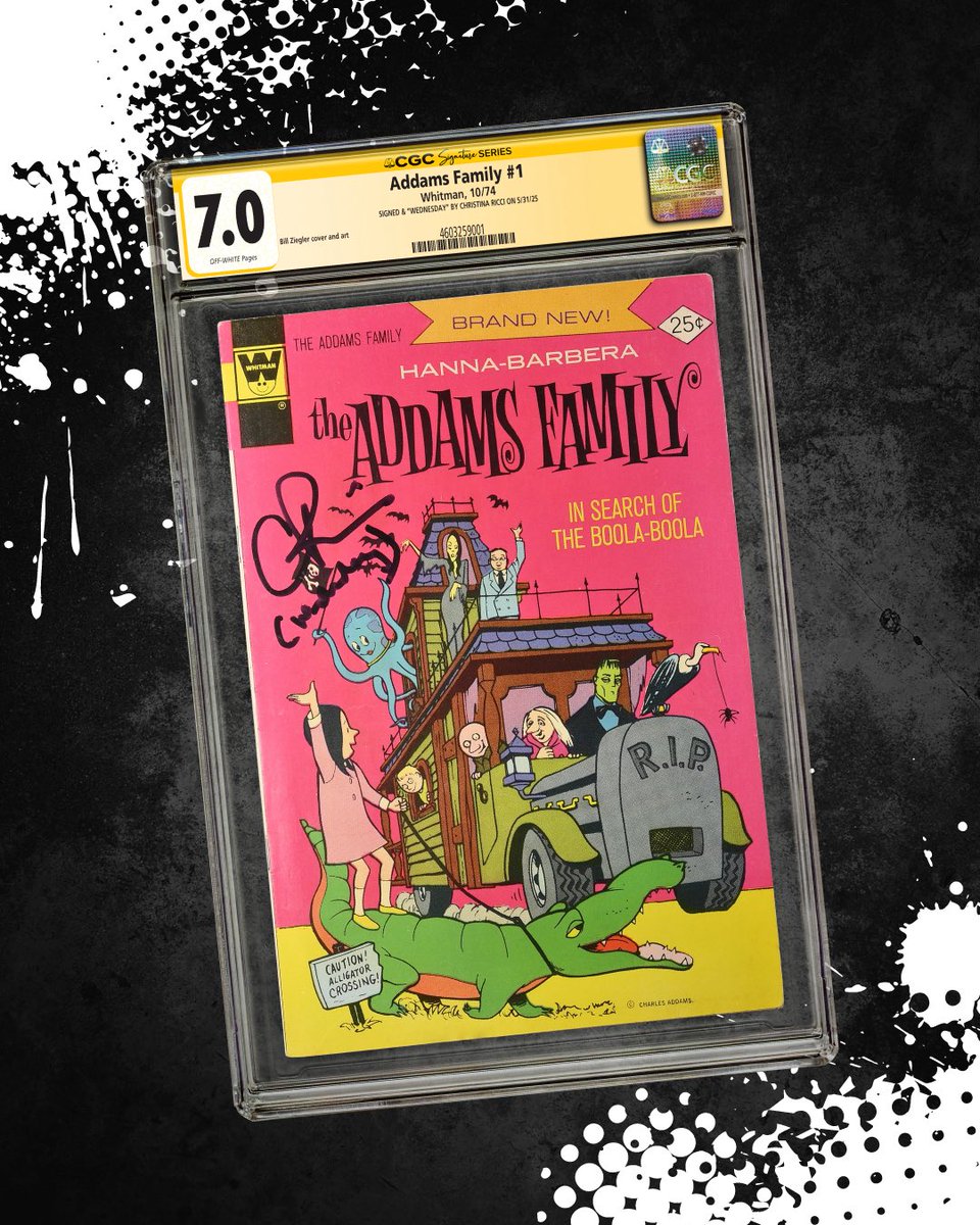 She’s creepy, she’s kooky…and back on <a href="/netflix/">Netflix</a> today! 💀 Tremble in terror at this ghoulish copy of The Addams Family #1 graded CGC 7.0 signed by an OG <a href="/wednesdayaddams/">Wednesday Addams</a> herself, #ChristinaRicci. Have you gotten a chance to watch the new season yet? 🖤