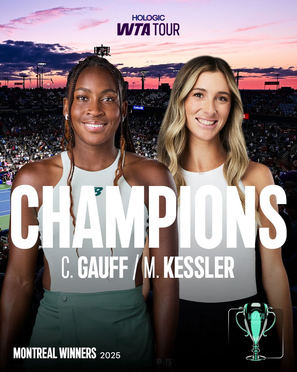 wta (@wta) on Twitter photo DOUBLE THE GREATNESS 🏆
<a href="/CocoGauff/">Coco Gauff</a> and McCartney Kessler defeat Townsend/Zhang 6-4, 1-6, 13-11 to be crowned champions in Montreal!
#OBN25 DOUBLE THE GREATNESS 🏆
<a href="/CocoGauff/">Coco Gauff</a> and McCartney Kessler defeat Townsend/Zhang 6-4, 1-6, 13-11 to be crowned champions in Montreal!
#OBN25