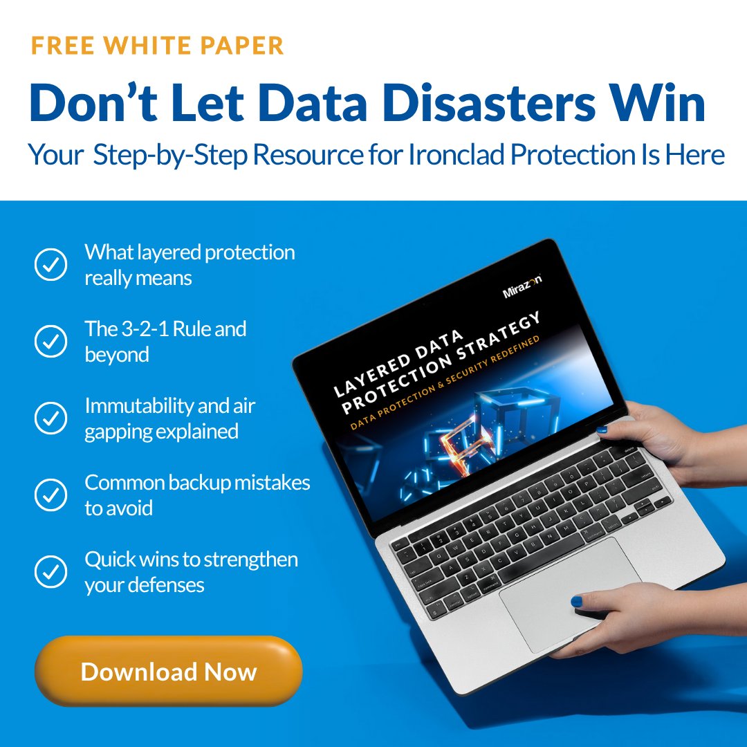 🔐 Is your #data really protected? Discover how to build a resilient backup strategy in <a href="/Mirazon/">Mirazon</a>’s free Layered Data Protection white paper.

Learn how to defend, recover, and stay compliant. Download now: mirazon.com/layered-data-p…

#DataProtection | #Cybersecurity
