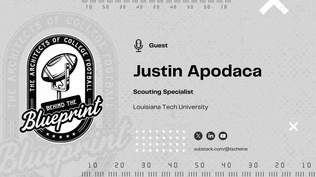 Ty Scheiner (@tscheine) on Twitter photo “Watching film is the easy part. The challenge is knowing who to watch.”
<a href="/JustinApod/">Justin Apodaca</a> <a href="/LATechFB/">LA Tech Football 🏈</a> breaks down why understanding scheme fit and football IQ is non-negotiable in today’s eval process.
Great insight 👇
🟢open.spotify.com/episode/4UM3dR…
📖tscheine.substack.com/p/behind-the-b… “Watching film is the easy part. The challenge is knowing who to watch.”
<a href="/JustinApod/">Justin Apodaca</a> <a href="/LATechFB/">LA Tech Football 🏈</a> breaks down why understanding scheme fit and football IQ is non-negotiable in today’s eval process.
Great insight 👇
🟢open.spotify.com/episode/4UM3dR…
📖tscheine.substack.com/p/behind-the-b…