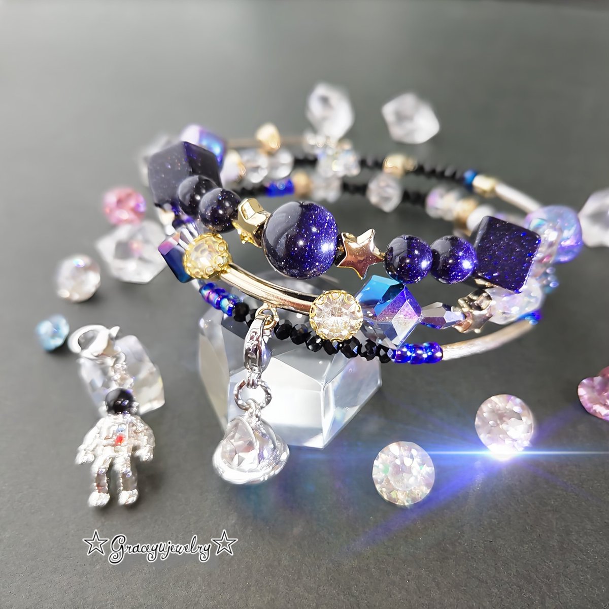 厚重 ブレスレット　ハンドメイド Graceyujewelry🍀 天然石コイルブレスレット✢ ハンドメイド