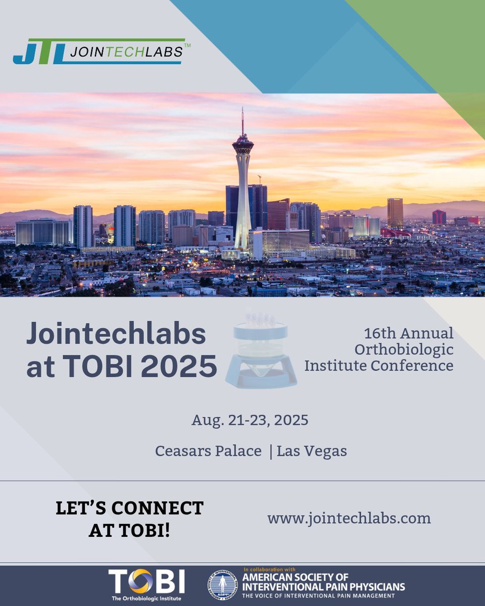Jointechlabs Inc. (@jointechlabs) on Twitter photo @Jointechlabs is heading to the 16th TOBI Orthobiologics Conference 2025!
<a href="/TOBIConference/">The Orthobiologic Institute (TOBI)</a> #ASIPP
We’re bringing the power of microfat, & point-of-care innovation to the global stage.
#Jointechlabs #TOBI2025 #mintc #MicrofatMatters #orthobiologics #RegenerativeMedicine #microfat @Jointechlabs is heading to the 16th TOBI Orthobiologics Conference 2025!
<a href="/TOBIConference/">The Orthobiologic Institute (TOBI)</a> #ASIPP
We’re bringing the power of microfat, & point-of-care innovation to the global stage.
#Jointechlabs #TOBI2025 #mintc #MicrofatMatters #orthobiologics #RegenerativeMedicine #microfat