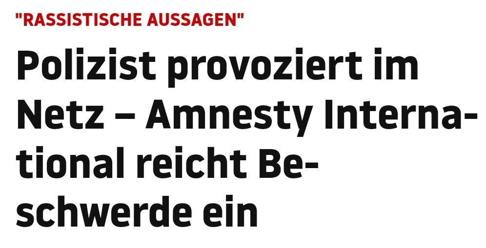 Wegen seiner rassistischen Aussagen hat Amnesty International eine Dienstaufsichtsbeschwerde gegen das #CDU-Mitglied und Vizevorsitzenden der #DPolG Manuel #Ostermann eingereicht.
/PM