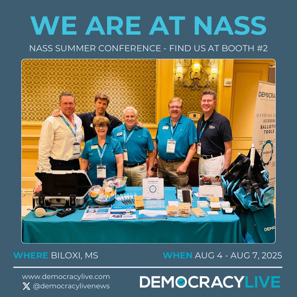 DemLiveNews's tweet photo. 🎸 It has been a terrific NASS conference in Biloxi, MS! Thank you Secretary Watson and your entire team for hosting such a wonderful event. On behalf of all the Democracy Live team, thank you for your wonderful southern hospitality! @NASSorg @MississippiSOS @MichaelWatsonMS

#DemocracyLive #Elections #OmniBallot #Accessibility #ElectionSecurity #GovTech #NASSCon