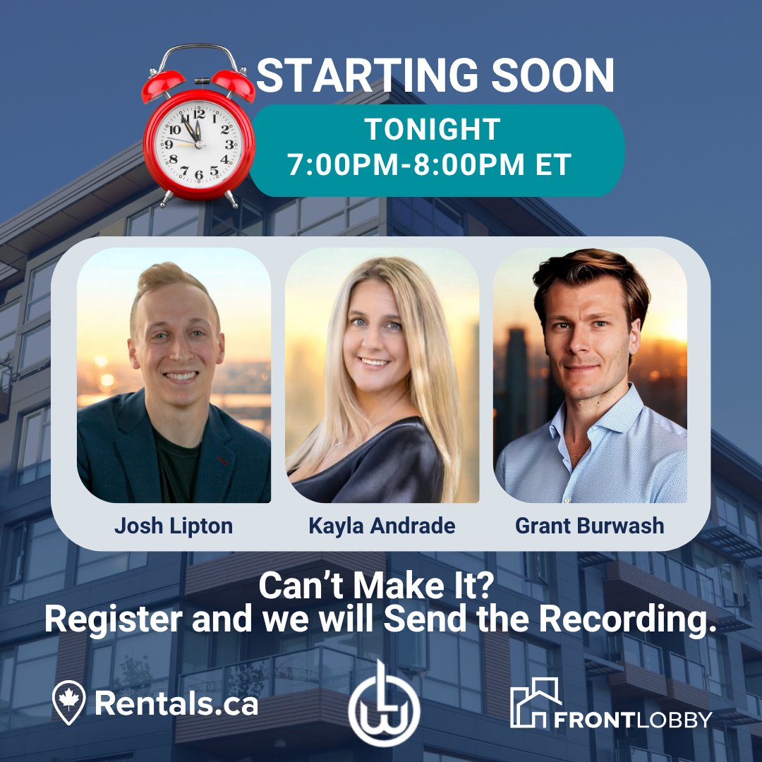 🚨 Last chance to register!
Don’t miss this free live session TONIGHT with <a href="/OLWLandlords/">Ont Landlord Watch</a> and <a href="/Rentalsdotca/">Rentals.ca Network</a> where we’ll cover how to:
✔️ Avoid expensive mistakes
✔️ Protect your property &amp; income
✔️ Find the right tenant

🎟️ Claim your free ticket now → hubs.la/Q03B2vWc0